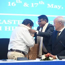 Member, NEC Sh. Longki Phangcho is being welcomed by Secretary, NEC Sh. Angshuman Dey during NEC Vision Workshop